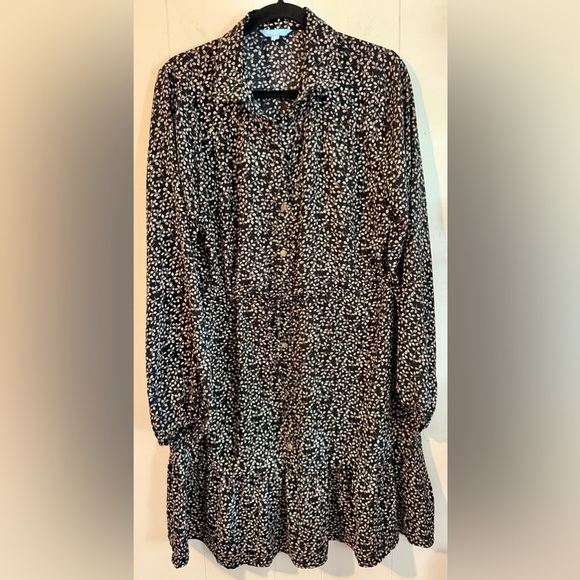 DRAPER JAMES RSVP $78 Button Front Knot Waist Dress Black Floral Size L - Picture 4 of 14